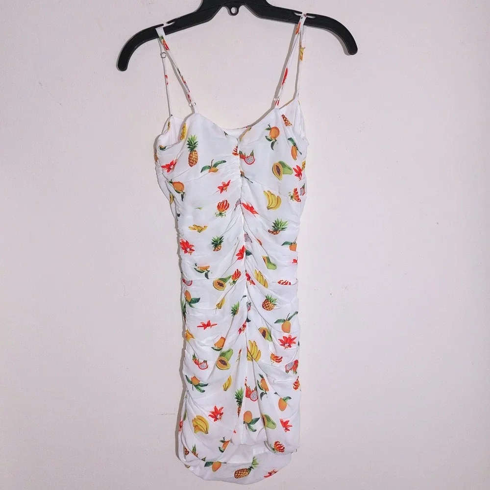WEWOREWHAT Fruit Print Ruched Spaghetti Strap Mini Dress XS - Picture 9 of 15